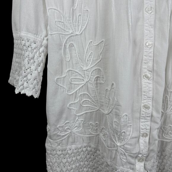 Soft Surroundings Cotton Tunic Blouse | White | Size Medium | Boho Cottagecore - Picture 2 of 9